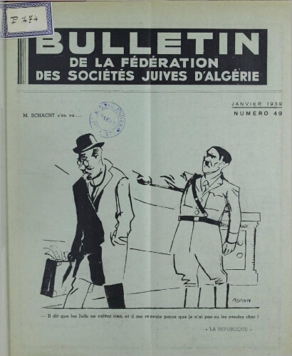 Bulletin de la Fédération des sociétés juives d’Algérie  V°06 N°49 (01/01/1939)